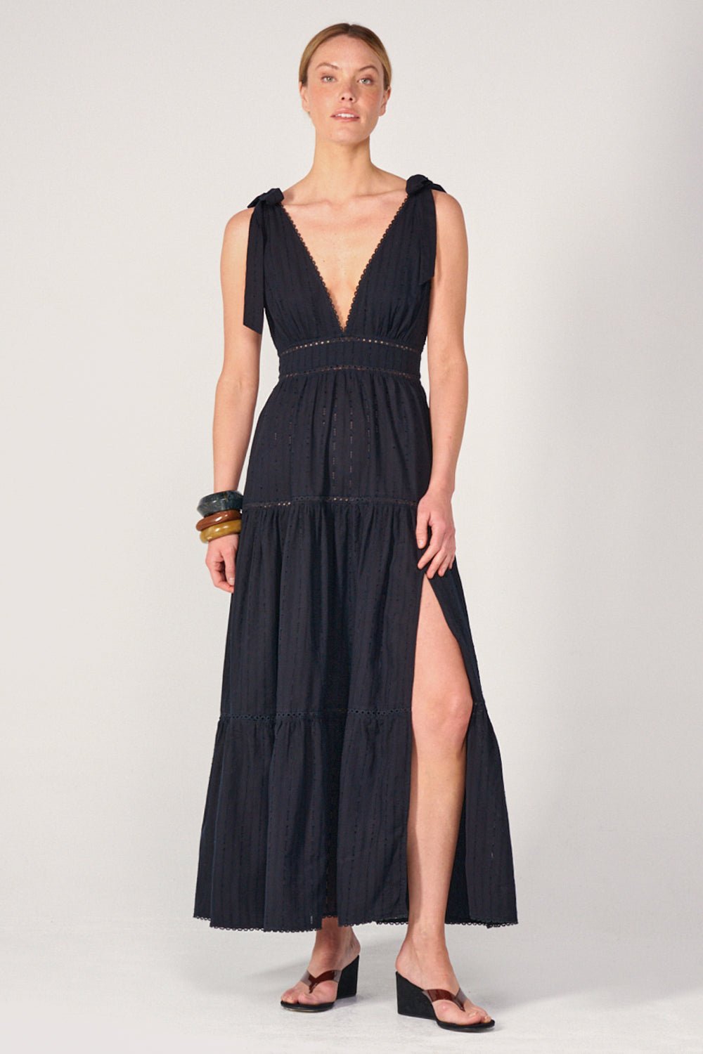Black long dress – Long Dress Perla by Poupette St Barth, full-length view