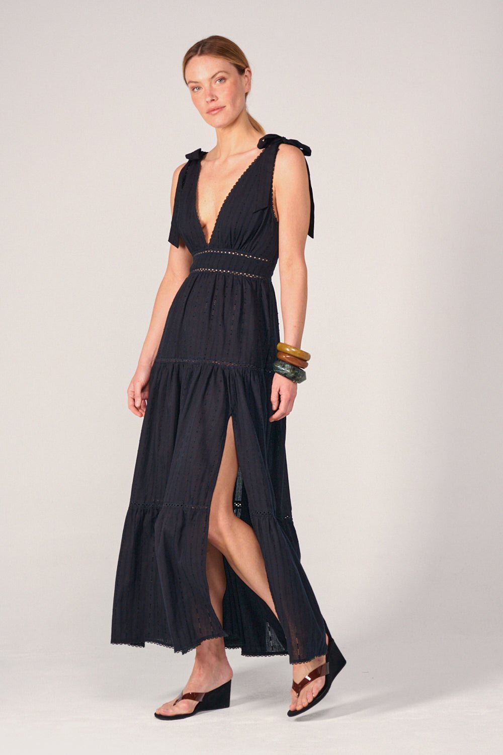 Black long dress – Long Dress Perla by Poupette St Barth, fabric detail