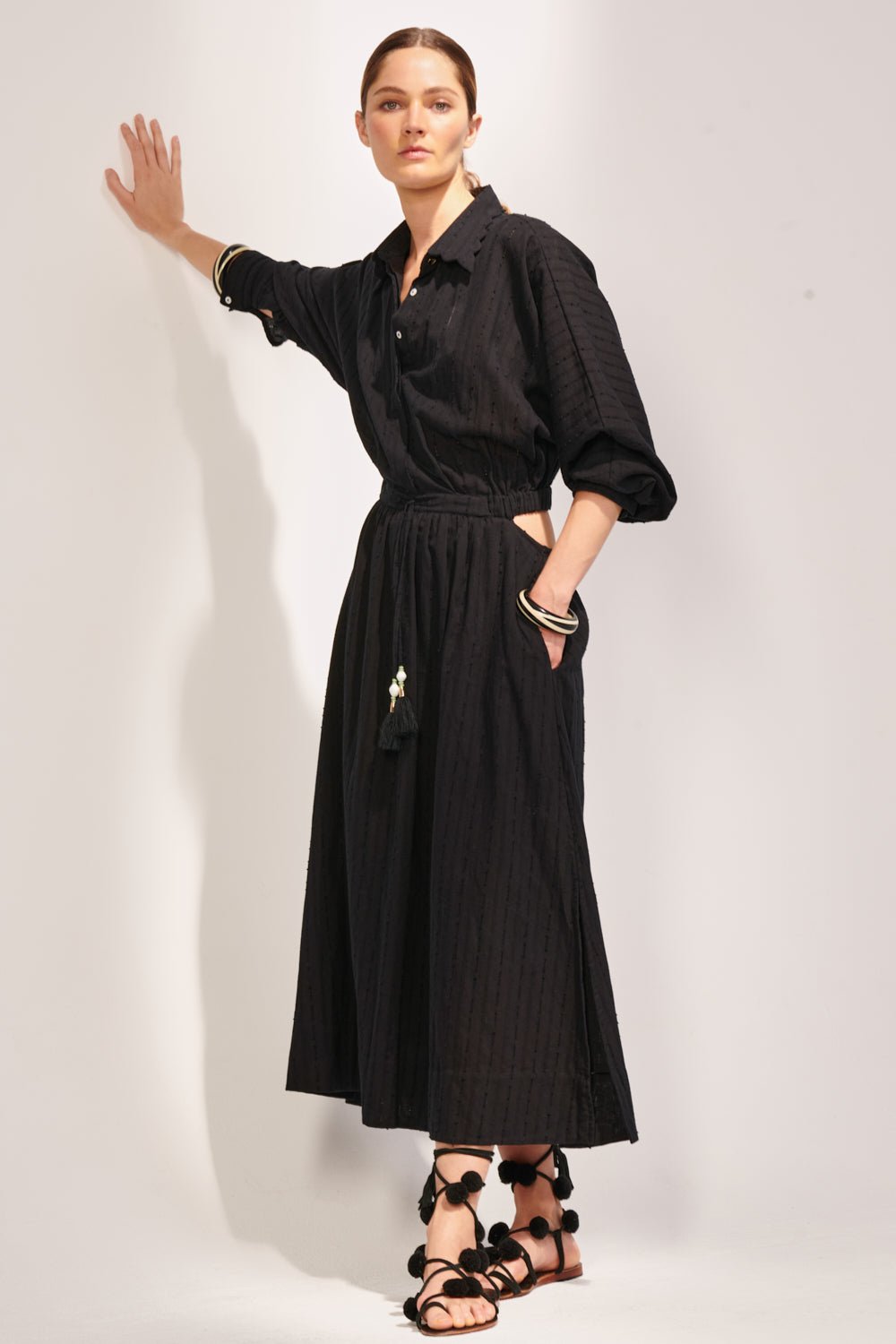 Black long dress – Long Dress Sunniva by Poupette St Barth, front view