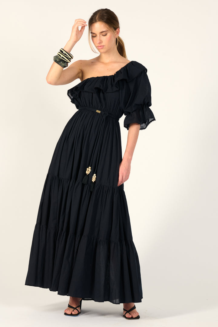 Black long dress – Long Dress Jay by Poupette St Barth, front view
