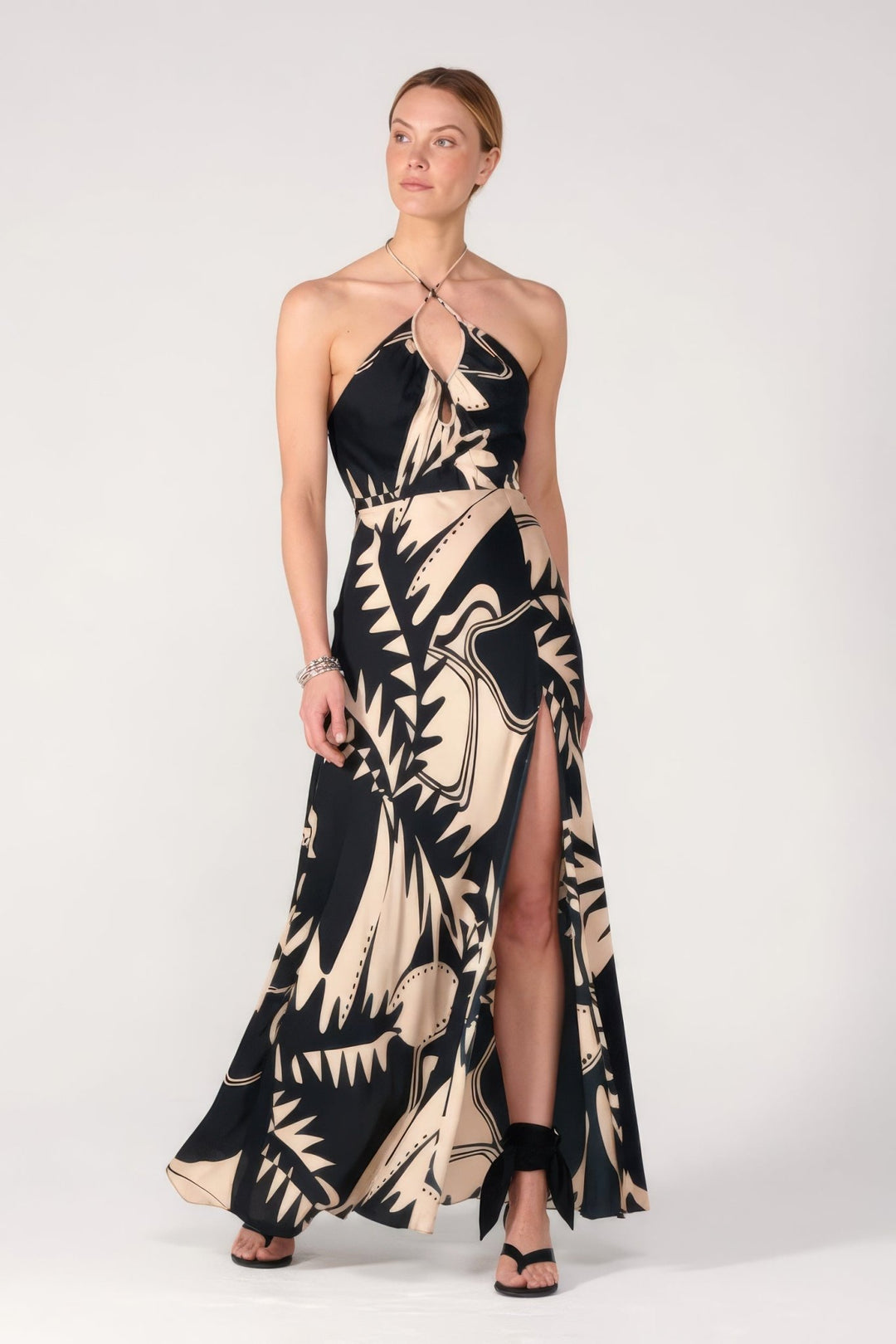 Black Oasis long dress – Long Dress Stella by Poupette St Barth, front view