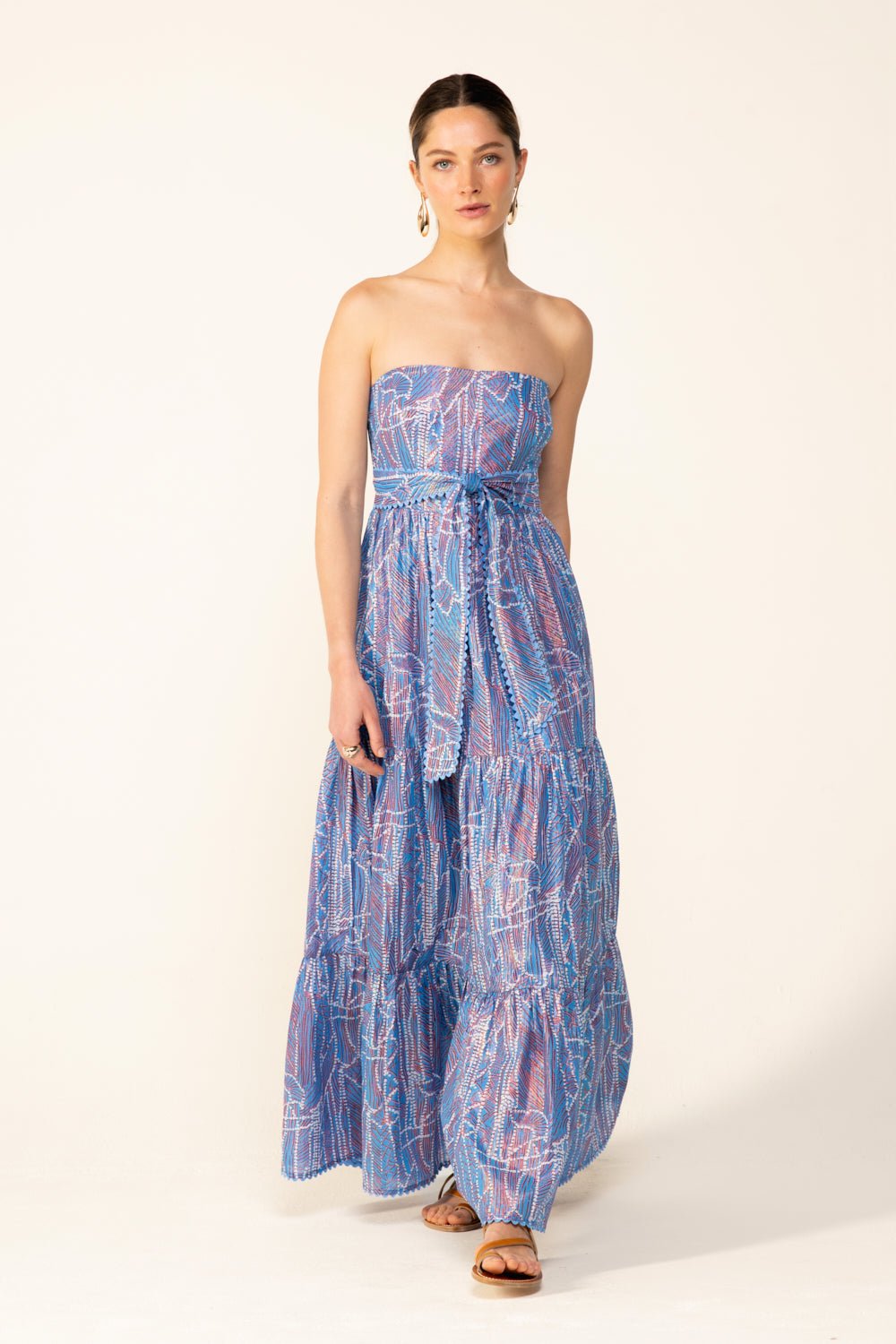 Blue Akoya long dress – Long Dress Thelma by Poupette St Barth, front view