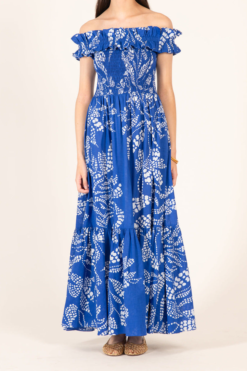 Blue Suzanne long dress by Poupette St Barth, stylish cotton dress with a flowing silhouette and elegant design.