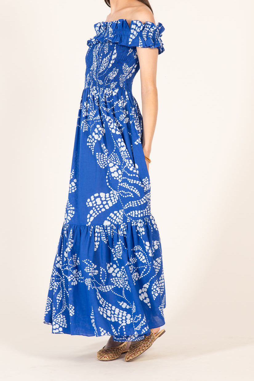 Blue Suzanne long dress from Poupette St Barth, featuring lightweight cotton fabric and a flowing, elegant design.