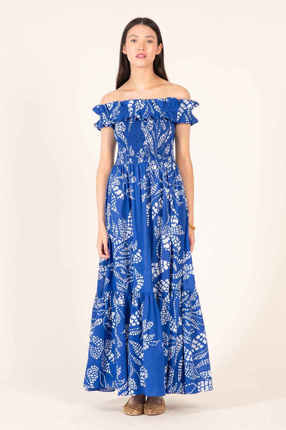 Blue Austral long dress – Long Dress Suzanne by Poupette St Barth, front view
