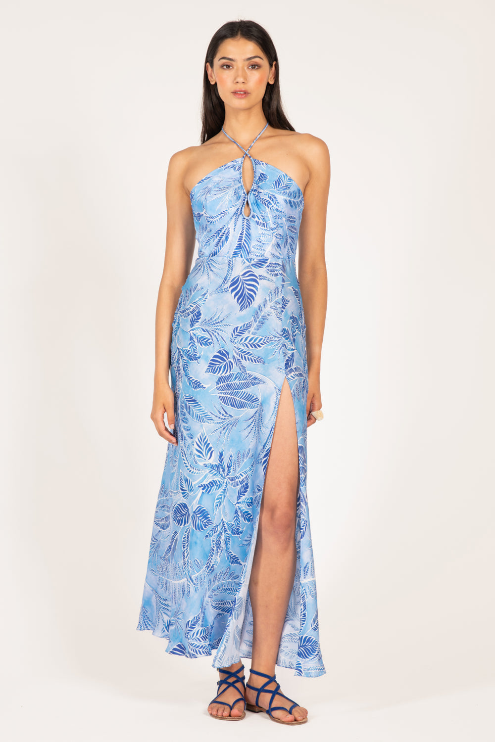 Blue Calathea long dress – Long Dress Stella by Poupette St Barth, front view