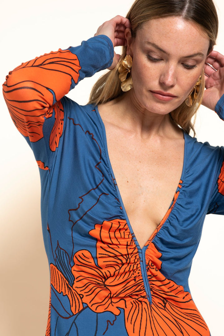 Blue Hibiscus long dress – Long Dress Bossa by Poupette St Barth, view 2