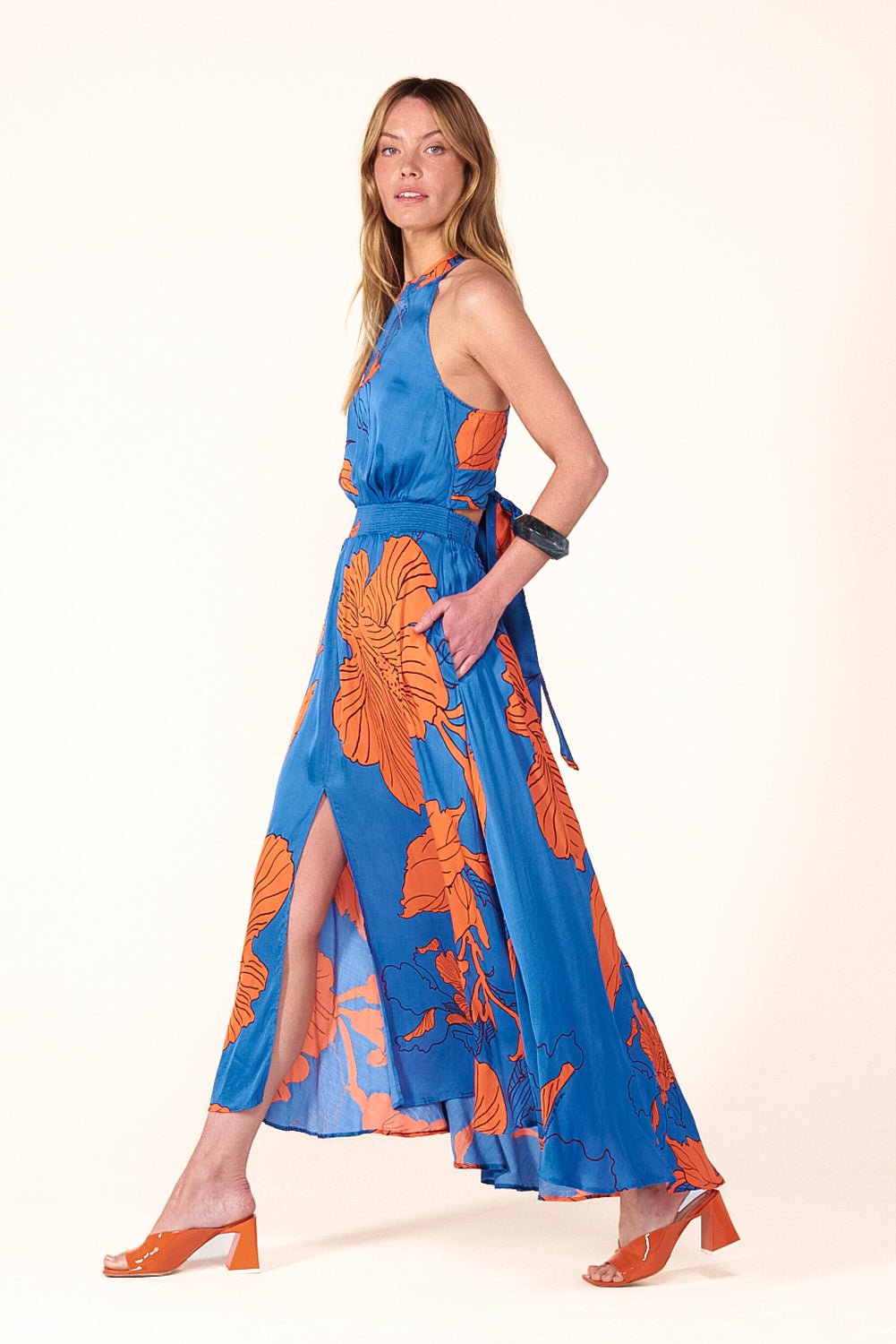 Blue Hibiscus long dress – Long Dress Clea by Poupette St Barth, view 4