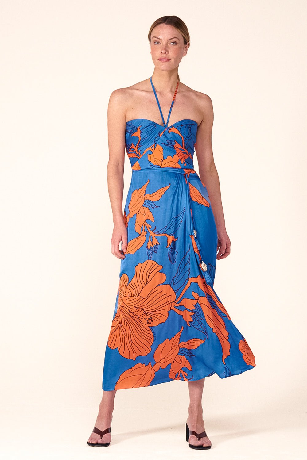 Blue Hibiscus long dress – Long Dress Collina by Poupette St Barth, front view