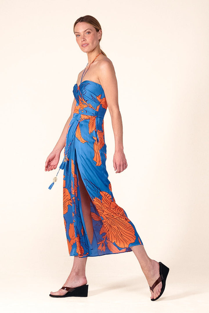 Blue Hibiscus long dress – Long Dress Collina by Poupette St Barth, view 2