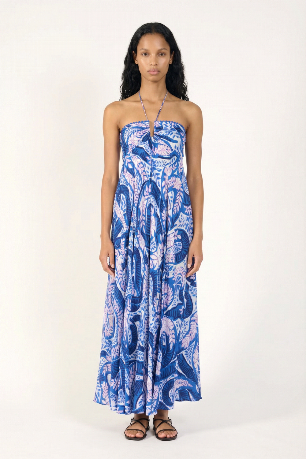 Blue Holy Snake long dress – Long Dress Carla by Poupette St Barth, full-length view