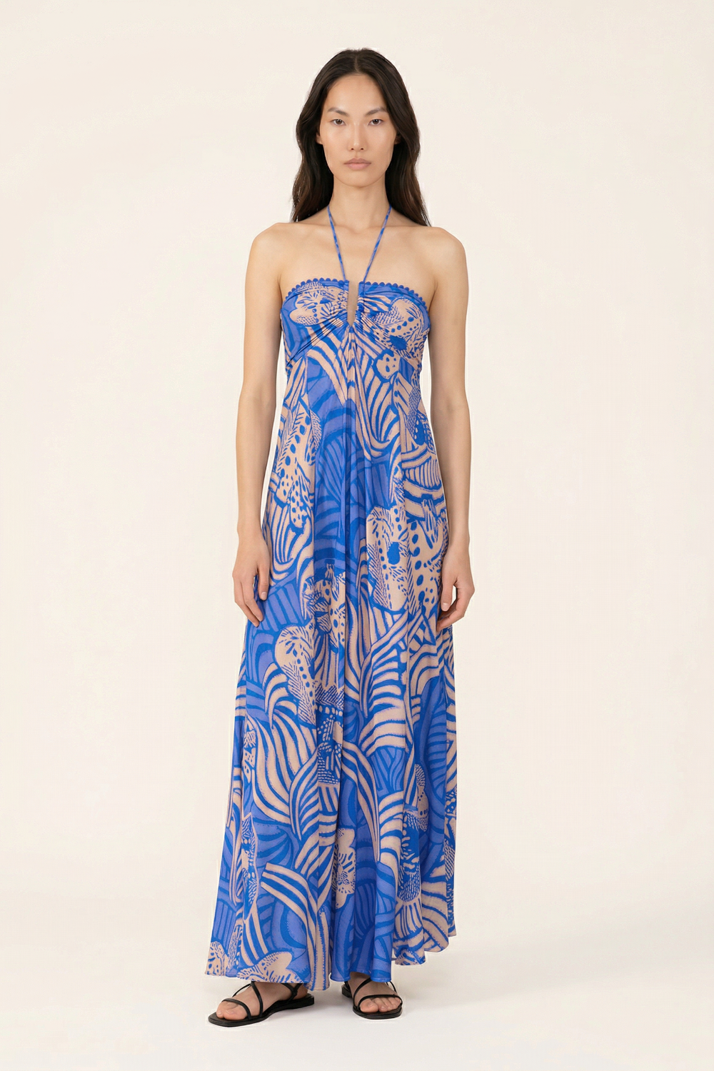 Blue Japonism long dress – Long Dress Carla by Poupette St Barth, front view