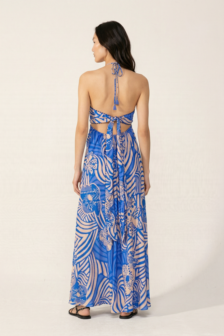 Blue Japonism long dress – Long Dress Carla by Poupette St Barth, fabric detail