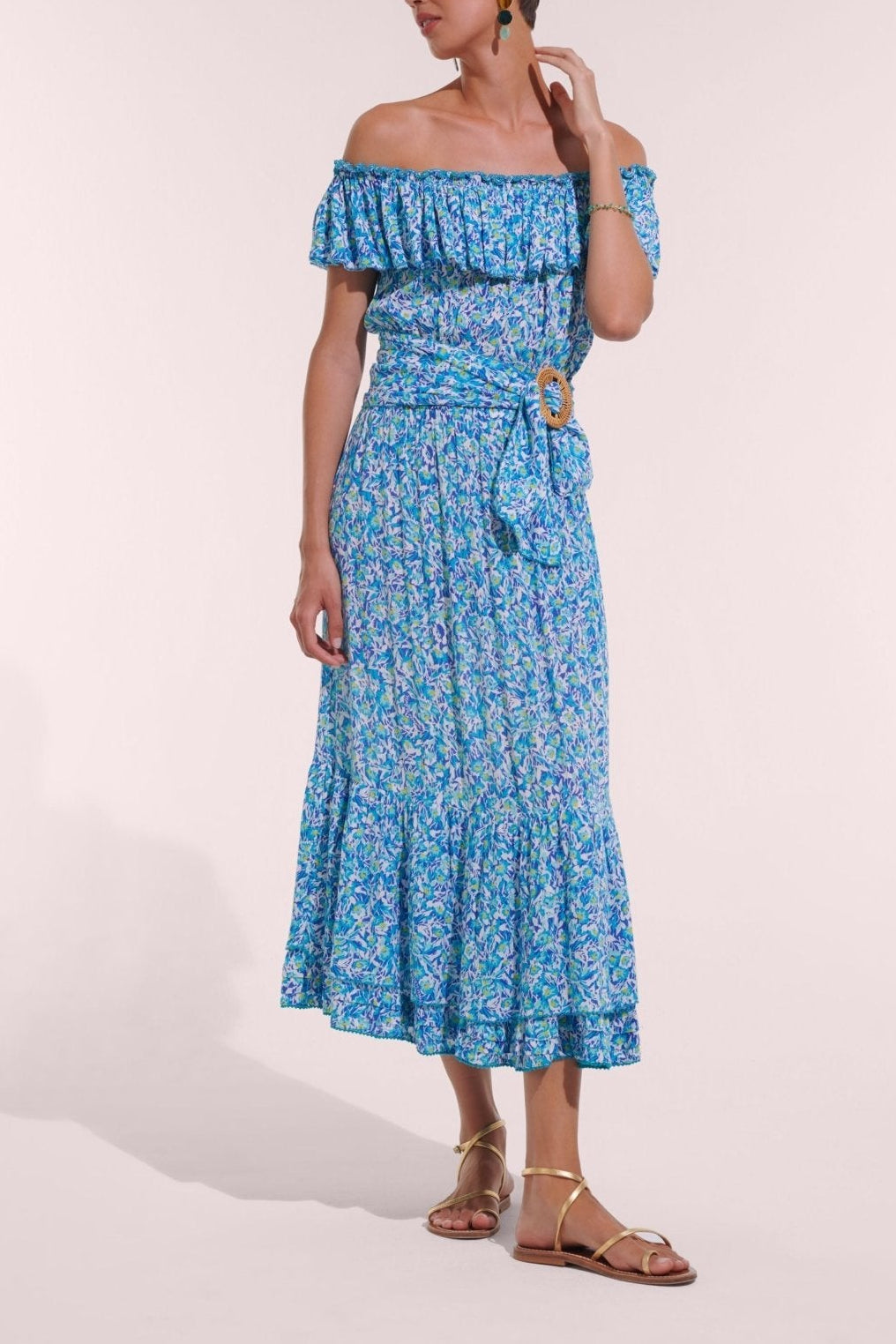 Blue Ocean Flowers long dress – Long Dress Bella by Poupette St Barth, front view