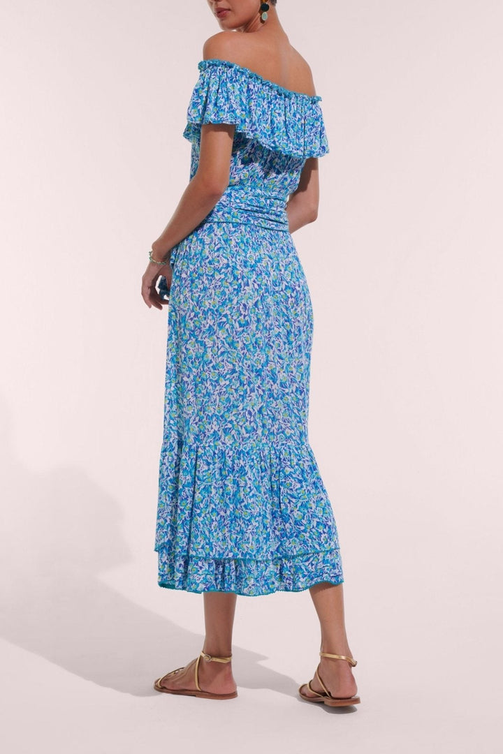Blue Ocean Flowers long dress – Long Dress Bella by Poupette St Barth, view 3