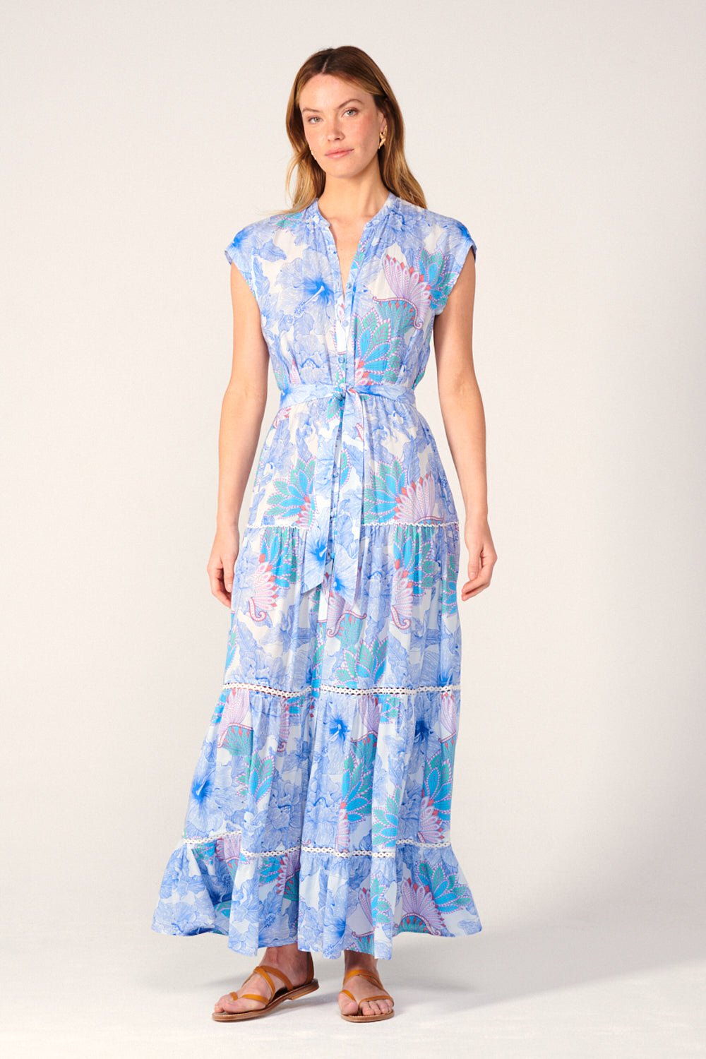 Blue Padang long dress – Long Dress Kora by Poupette St Barth, front view