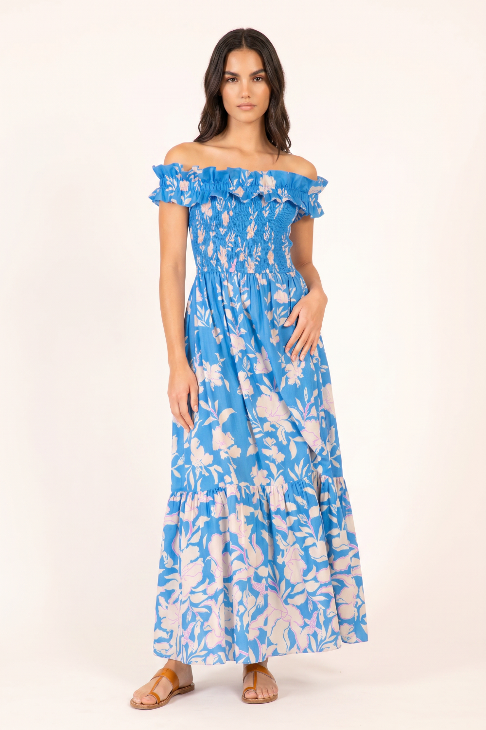 Blue Palm Beach long dress – Long Dress Suzanne by Poupette St Barth, front view