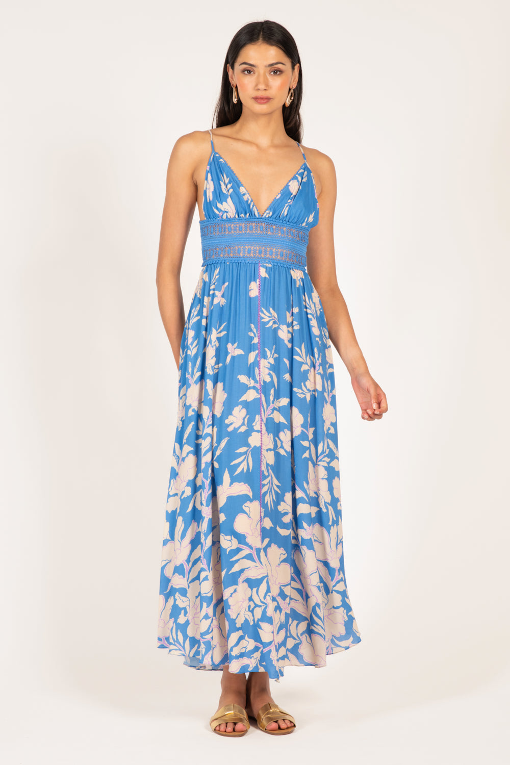 Blue Palm Beach long dress – Long Dress Havana by Poupette St Barth, front view
