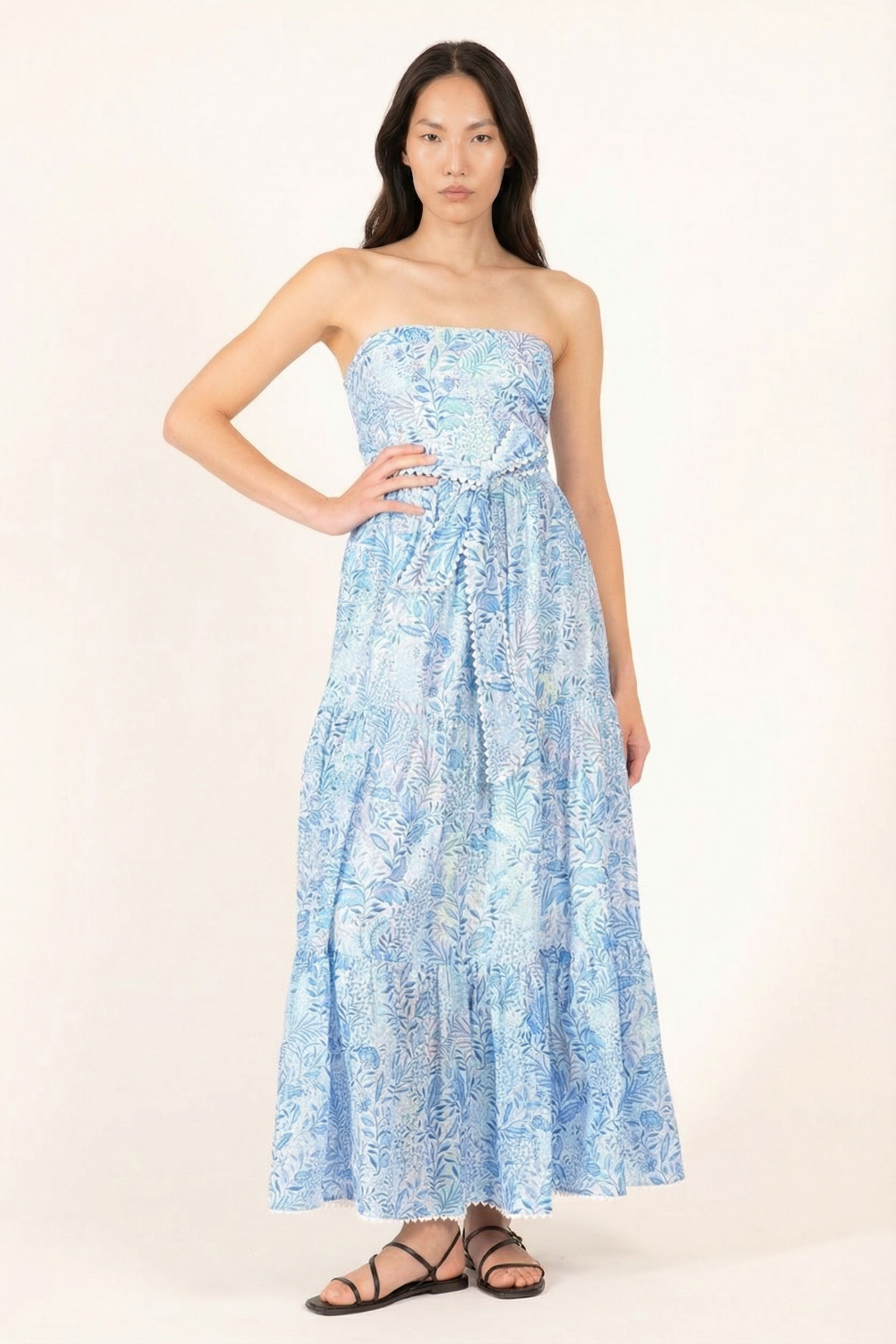 Blue Palmarosa long dress – Long Dress Thelma by Poupette St Barth, front view