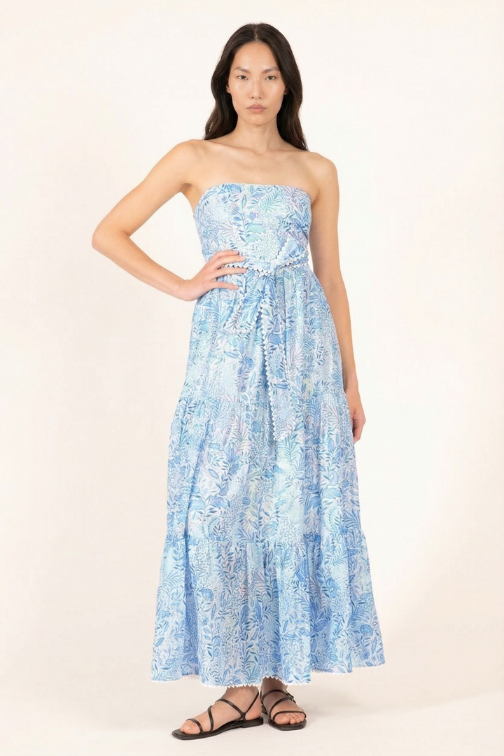 Blue Palmarosa long dress – Long Dress Thelma by Poupette St Barth, front view