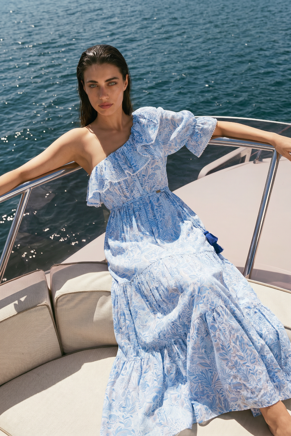 Blue Palmarosa long dress – Long Dress Jay by Poupette St Barth, front view