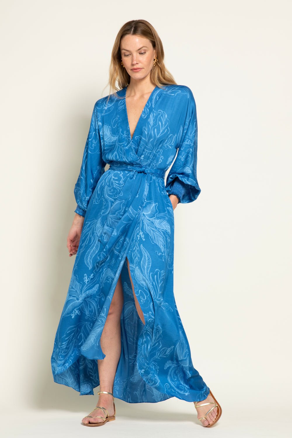 Blue Reef long dress – Long Dress Kristen by Poupette St Barth, front view