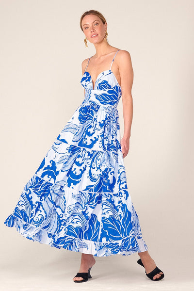 Poupette St Barth Milena Long Dress | Blue/Floral | Size L