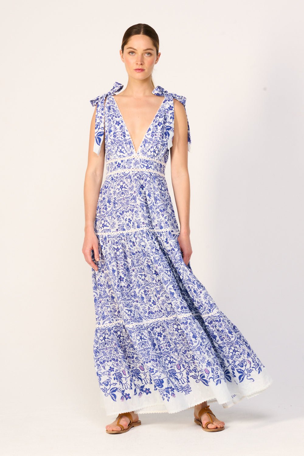 Blue Tiare long dress – Long Dress Perla by Poupette St Barth, front view