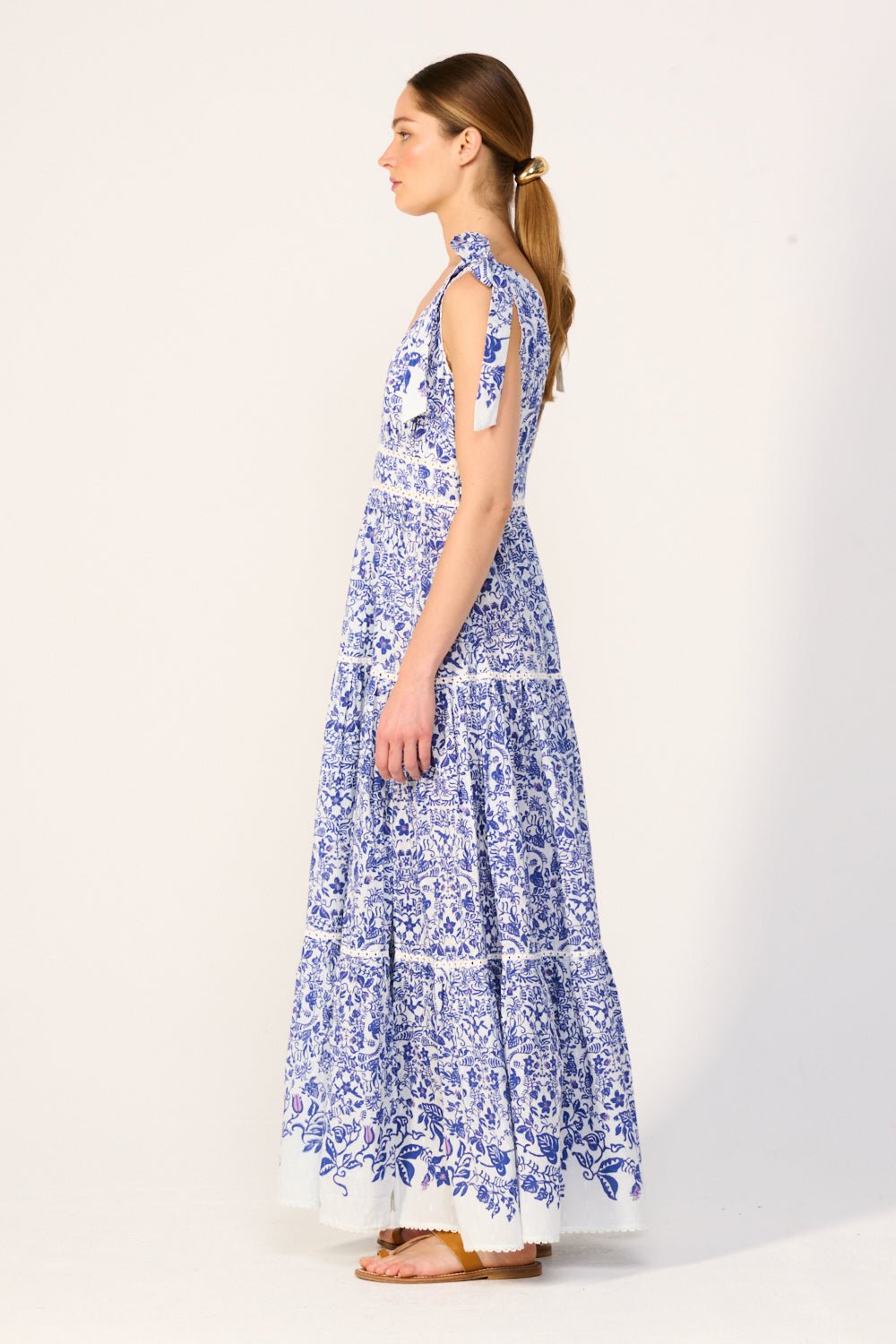 Blue long dress Perla by Poupette St Barth featuring flowing fabric and elegant design, perfect for warm-weather occasions.