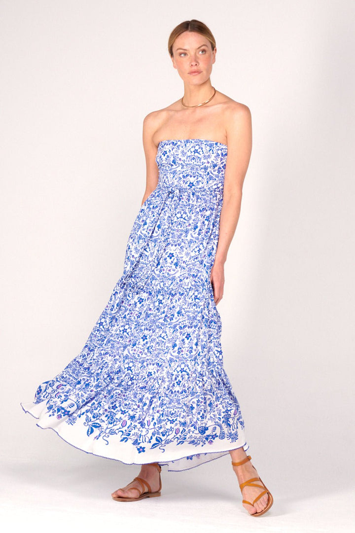 Blue Tiare long dress – Long Dress Thelma by Poupette St Barth, front view
