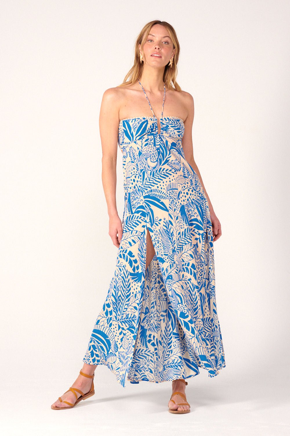 Blue Toucan long dress – Long Dress Carla by Poupette St Barth, front view