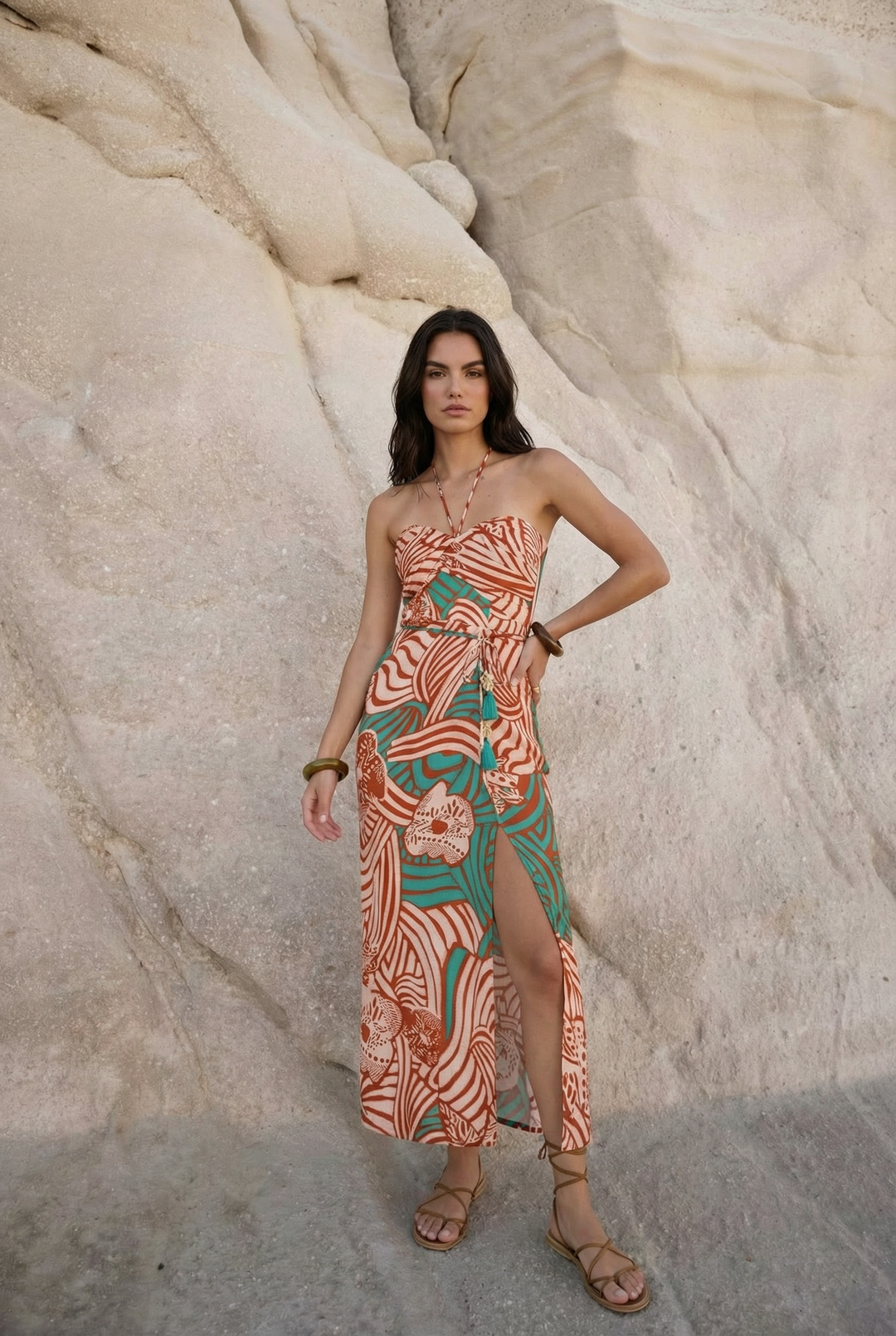 Brick Japonism long dress – Long Dress Collina by Poupette St Barth, front view