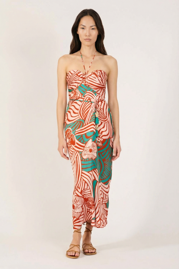 Brick Japonism long dress – Long Dress Collina by Poupette St Barth, view 2