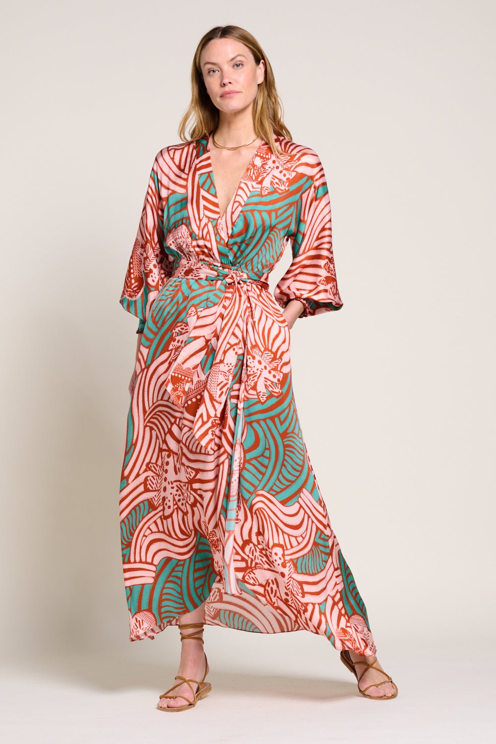 Brick Japonism long dress – Long Dress Kristen by Poupette St Barth, front view