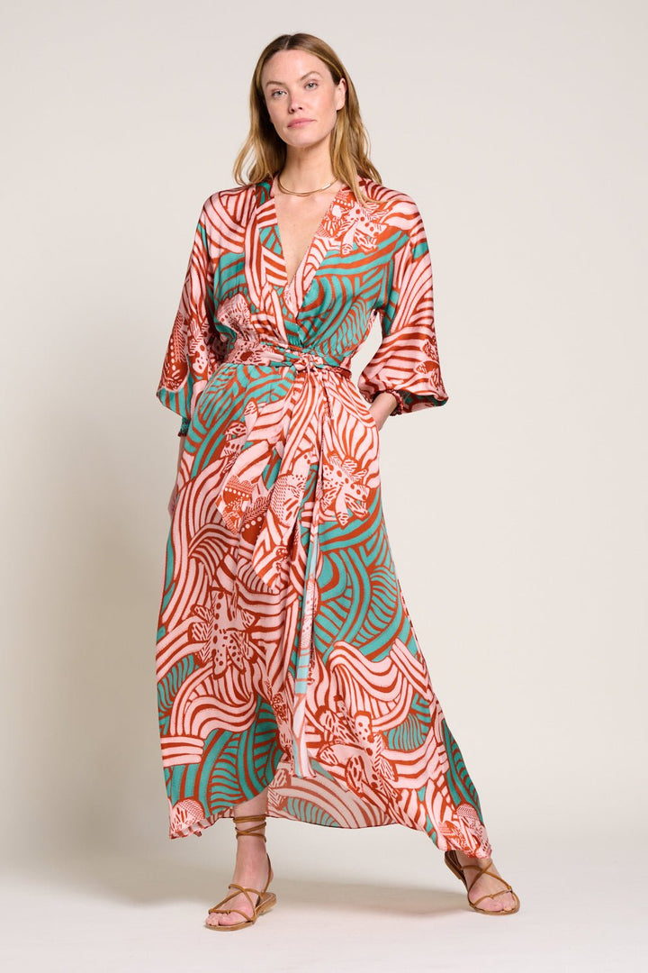 Brick Japonism long dress – Long Dress Kristen by Poupette St Barth, front view