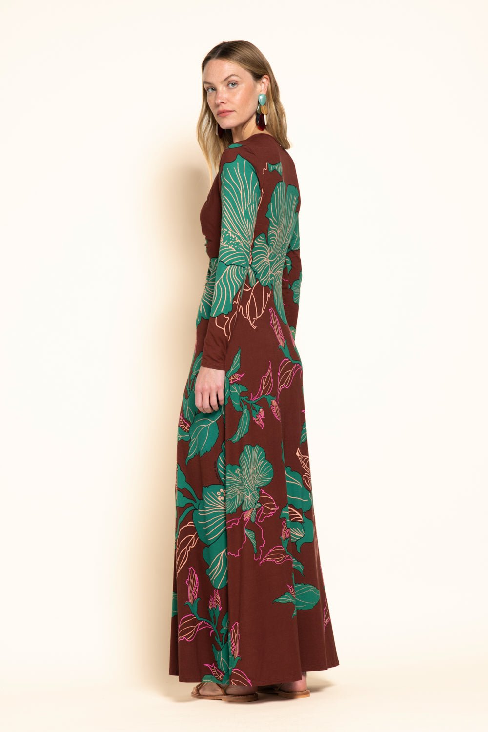Brown Hibiscus long dress – Long Dress Bossa by Poupette St Barth, view 3