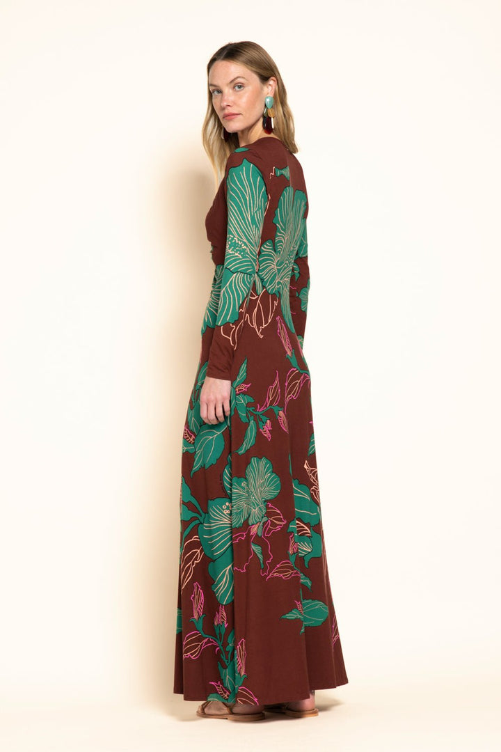 Brown Hibiscus long dress – Long Dress Bossa by Poupette St Barth, view 3