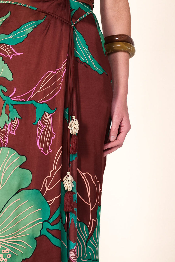Brown Hibiscus long dress – Long Dress Collina by Poupette St Barth, view 5