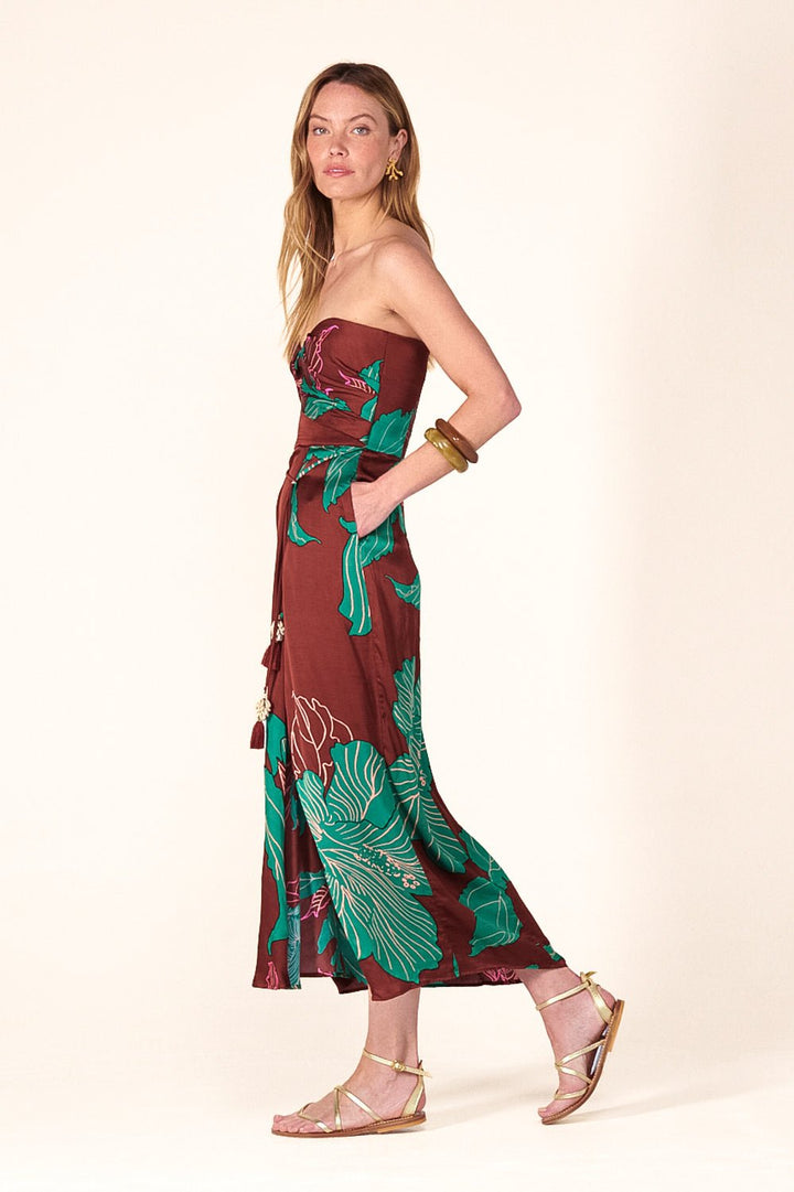 Brown Hibiscus long dress – Long Dress Collina by Poupette St Barth, view 3