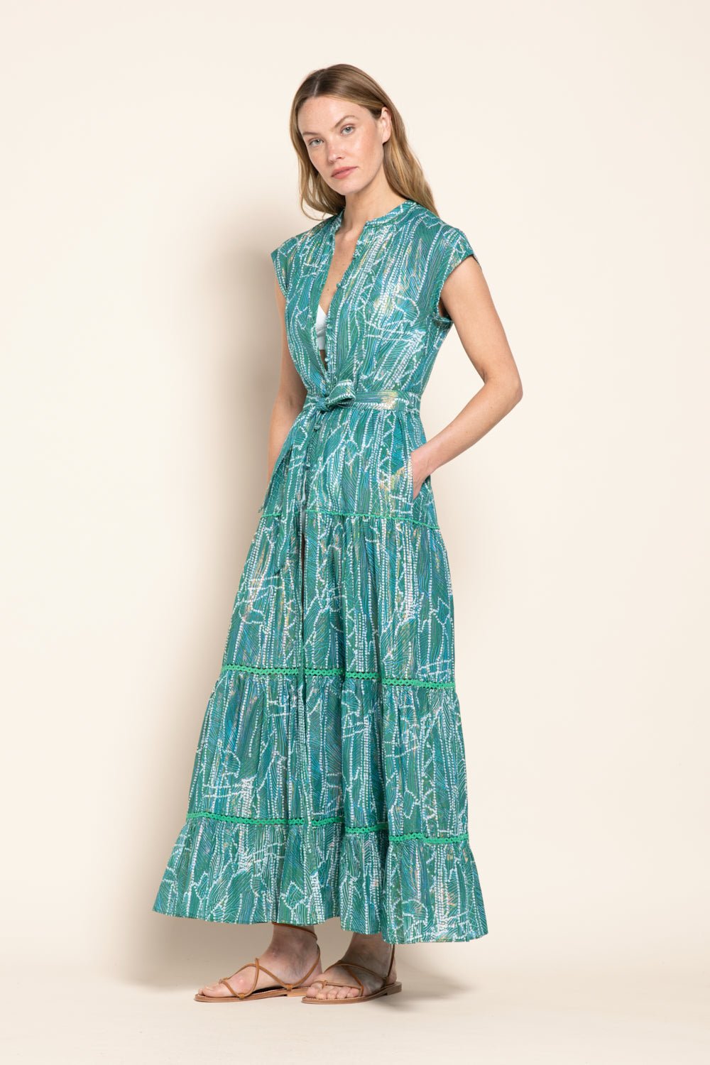 Green Akoya long dress – Long Dress Kora by Poupette St Barth, view 2