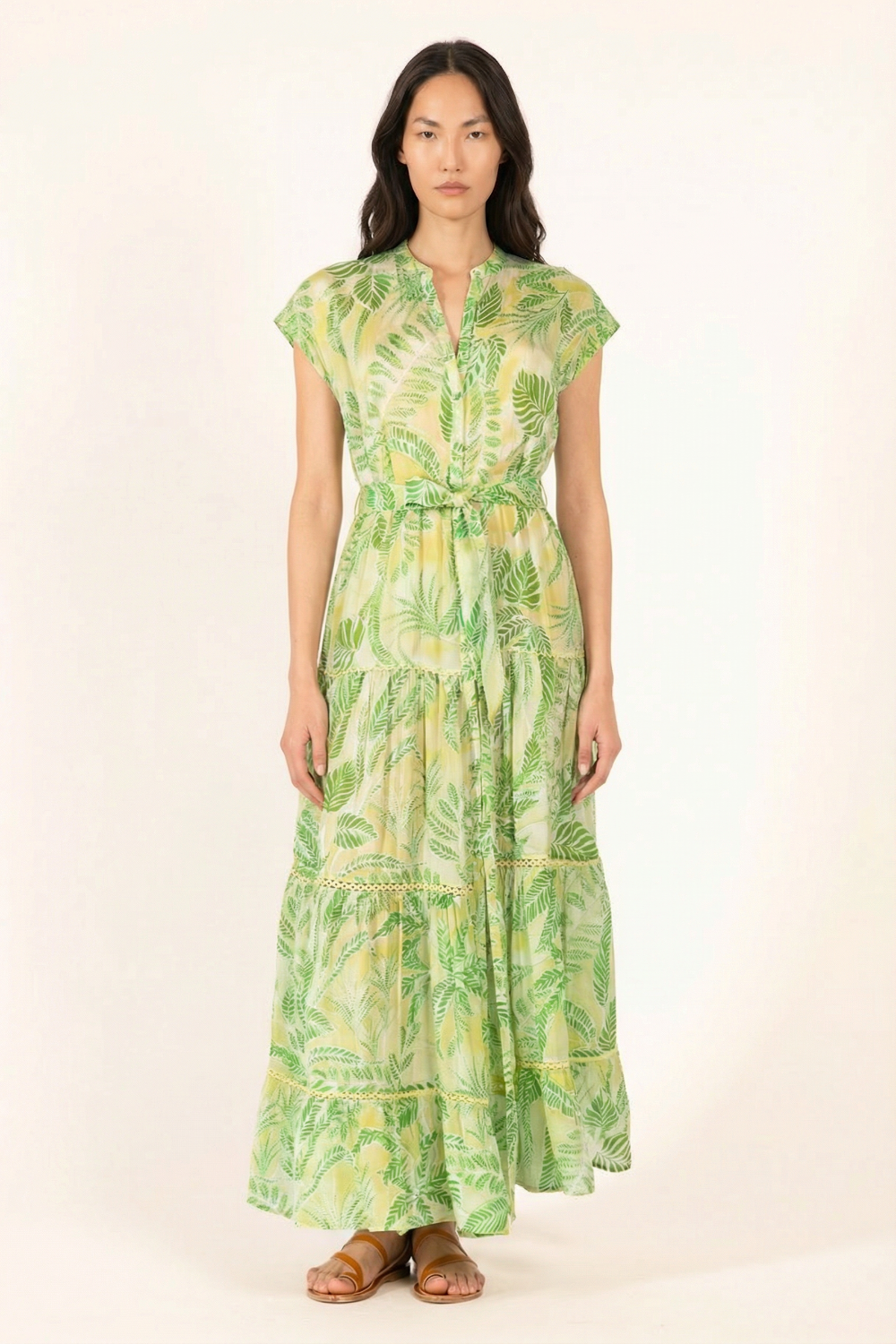 Green Calathea long dress – Long Dress Kora by Poupette St Barth, front view