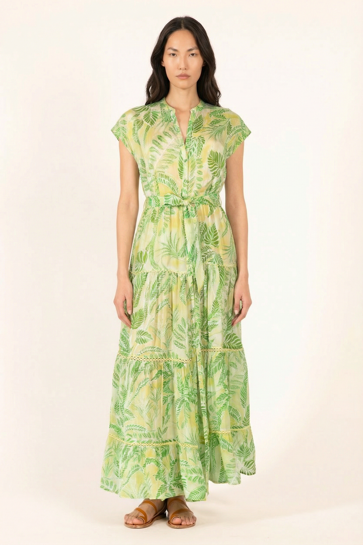 Green Calathea long dress – Long Dress Kora by Poupette St Barth, front view