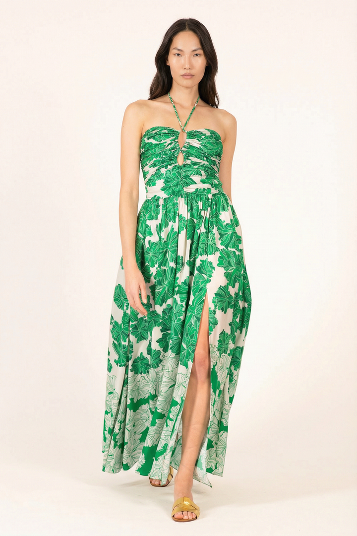 Green Flower Bunch long dress – Long Dress Avril by Poupette St Barth, front view