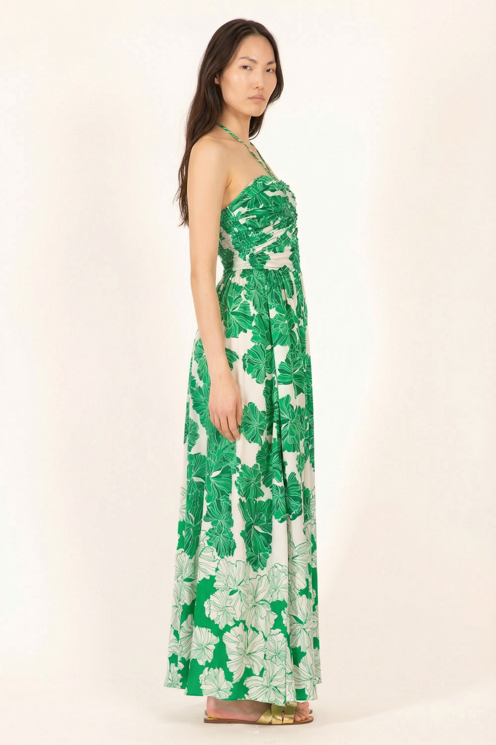 Green Flower Bunch long dress – Long Dress Avril by Poupette St Barth, side view