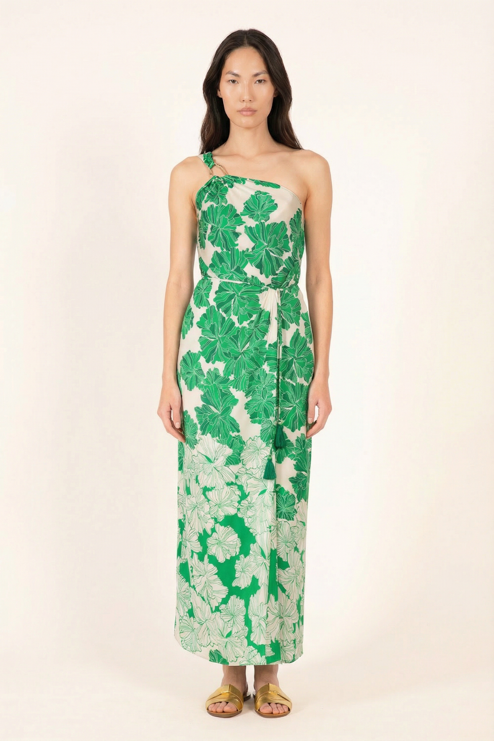 Green Flower Bunch long dress – Long Dress Fanny by Poupette St Barth, front view