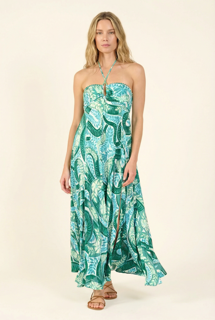 Green Holy Snake long dress – Long Dress Carla by Poupette St Barth, front view
