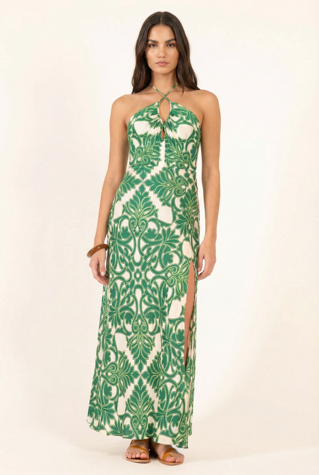 Green Mantra long dress – Long Dress Stella by Poupette St Barth, front view