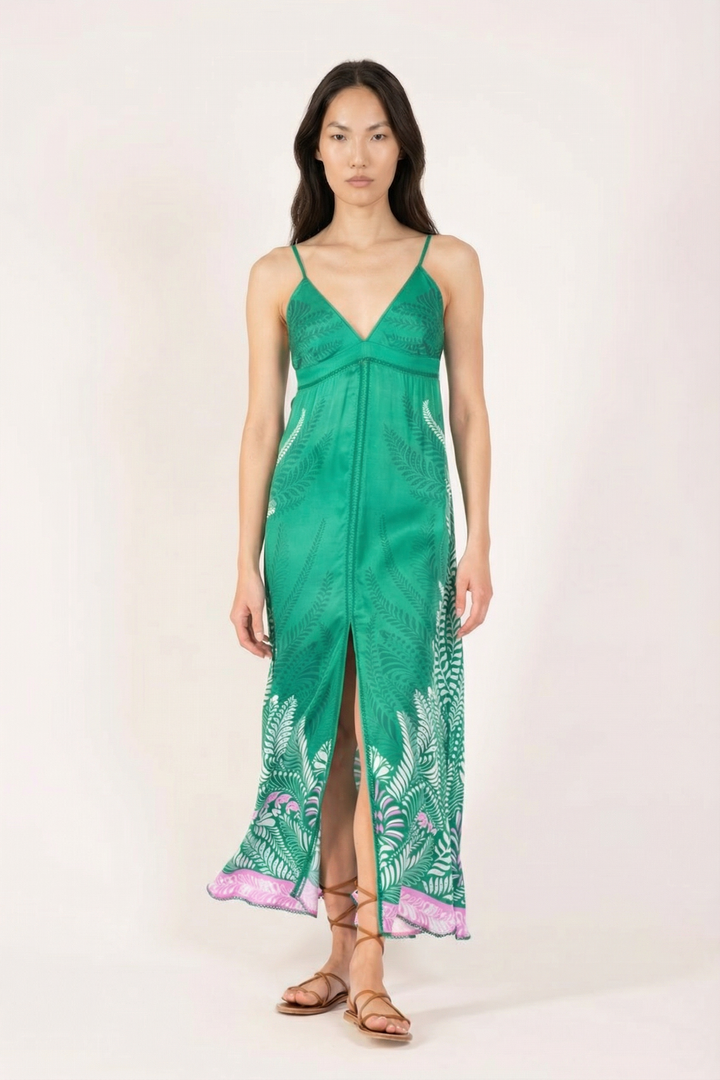 Green Oolong long dress – Long Dress Denise by Poupette St Barth, front view