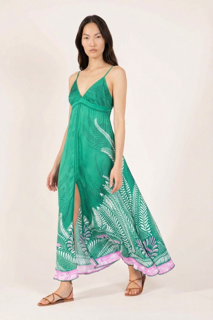 Green Oolong long dress – Long Dress Denise by Poupette St Barth, view 3