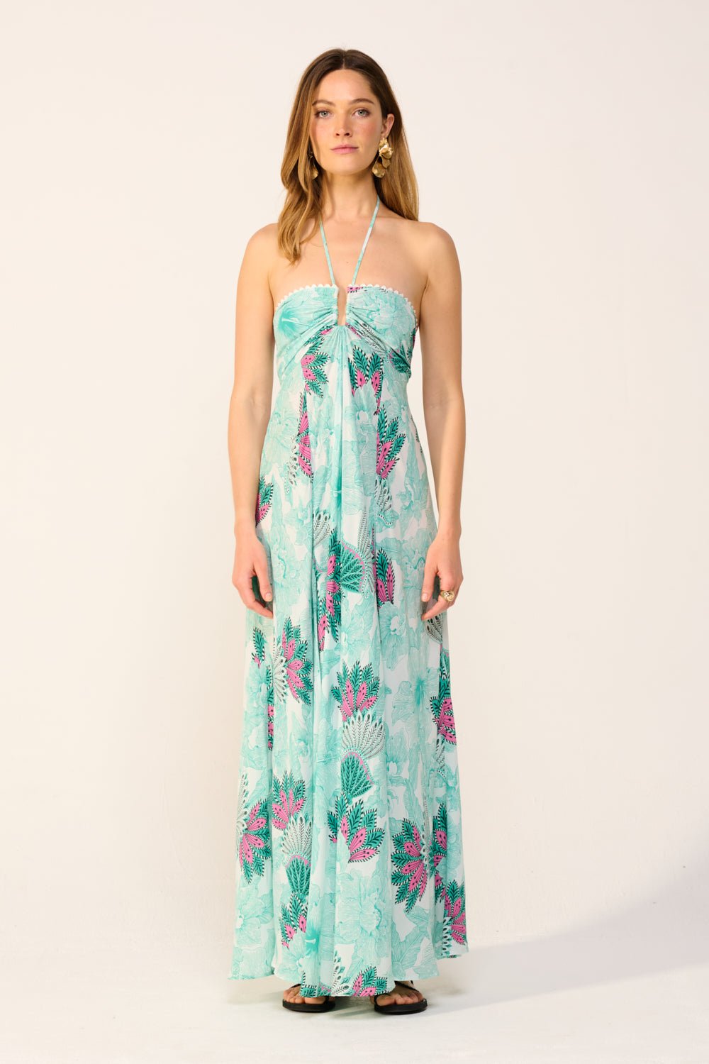 Green Padang long dress – Long Dress Carla by Poupette St Barth, front view